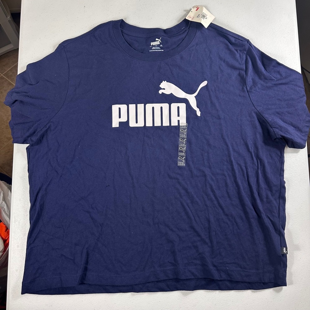 Puma T-Shirt Mens XXL Navy Blue Logo Graphic Short Sleeve Cotton Crewneck Tee
